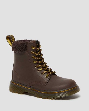 Dr Martens Toddler 1460 Fleece Lined Kožené Čižmy Detske Tmavo Hnede | 8231-MZURF
